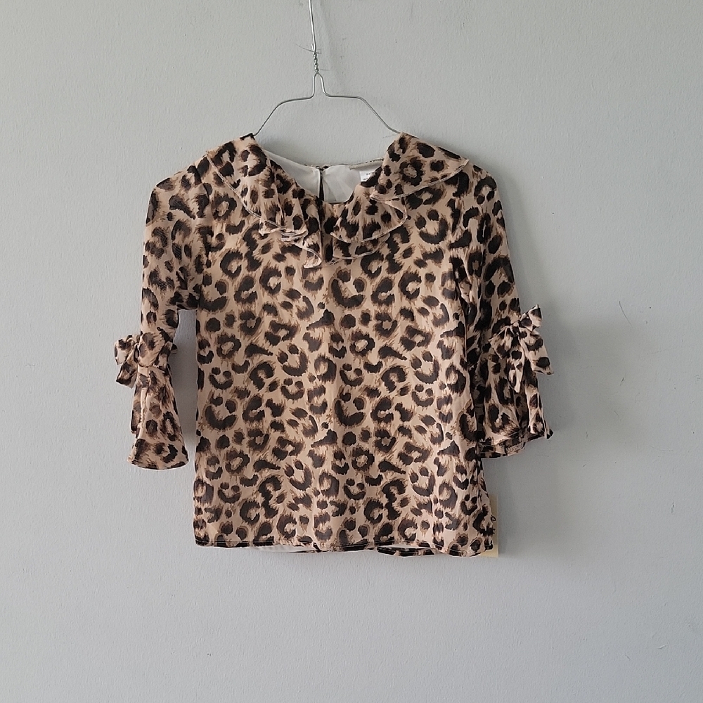 Leopard Print Blouse with Bow Sleeves